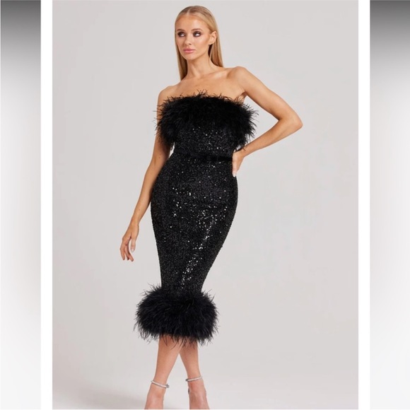 NWT Nadine Merabi sequin beaded black feather dress - Picture 7 of 10
